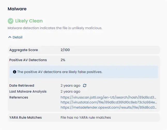 Example of a false positive in the FACT Portal