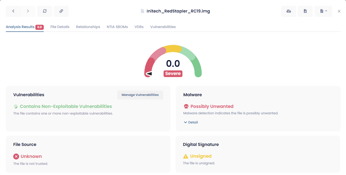 Screenshot of vulnerability management from within the FACT Portal