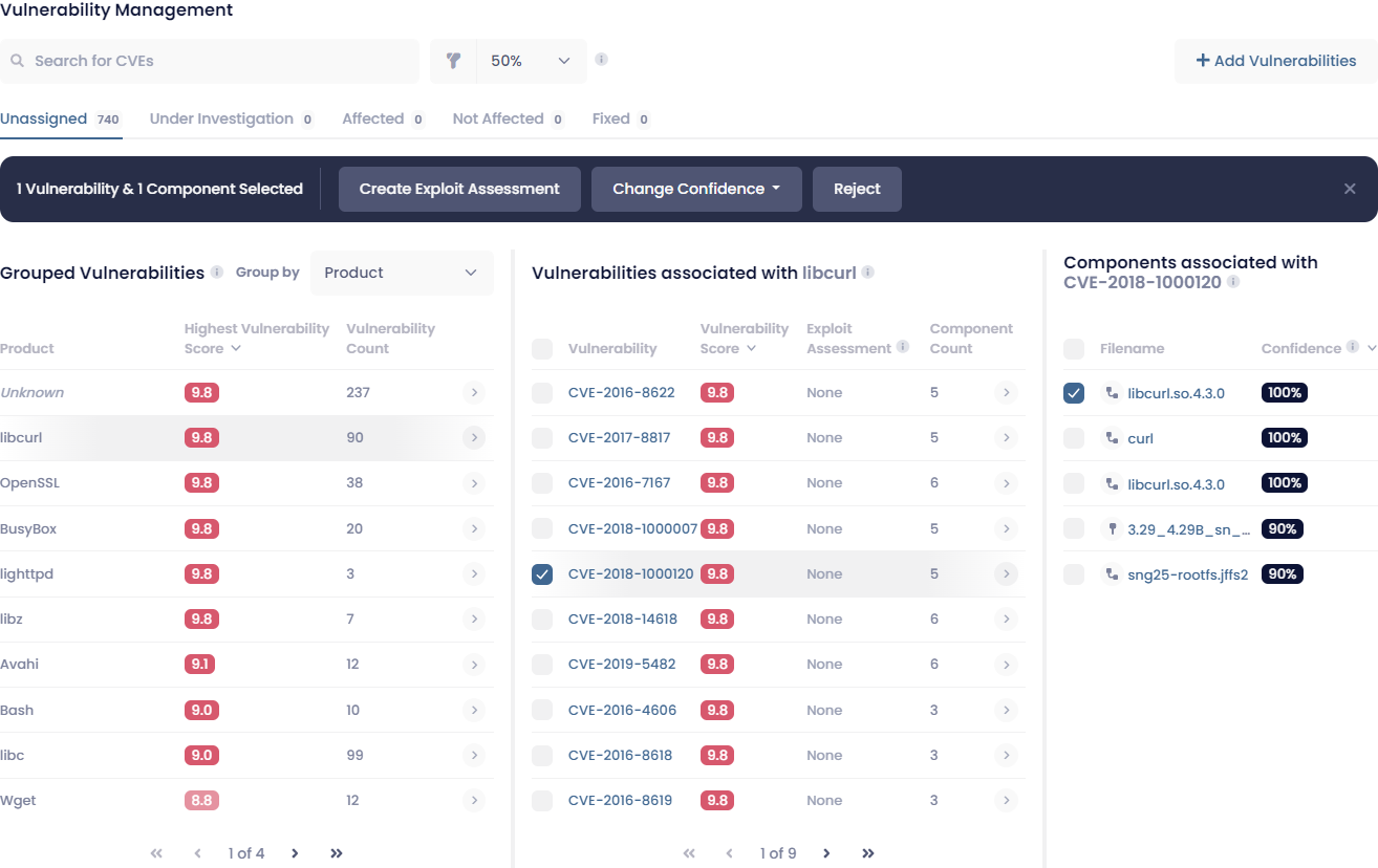 Screenshot of vulnerability management from within the FACT Portal