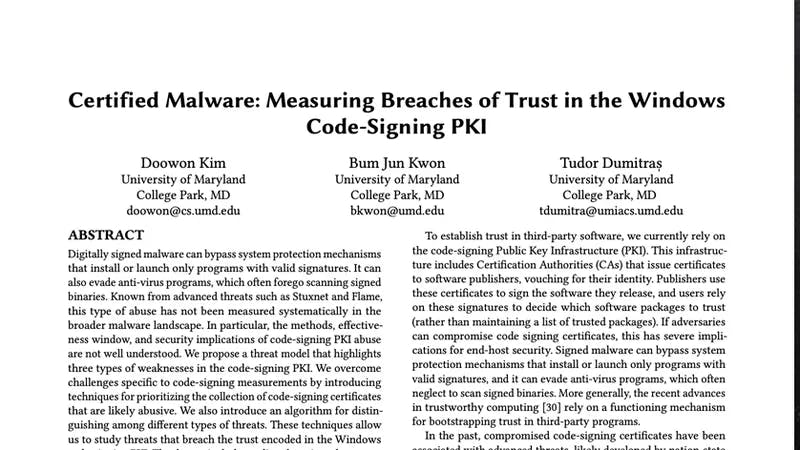 Screenshot of the U of M Paper: Digitally Signed Malware
